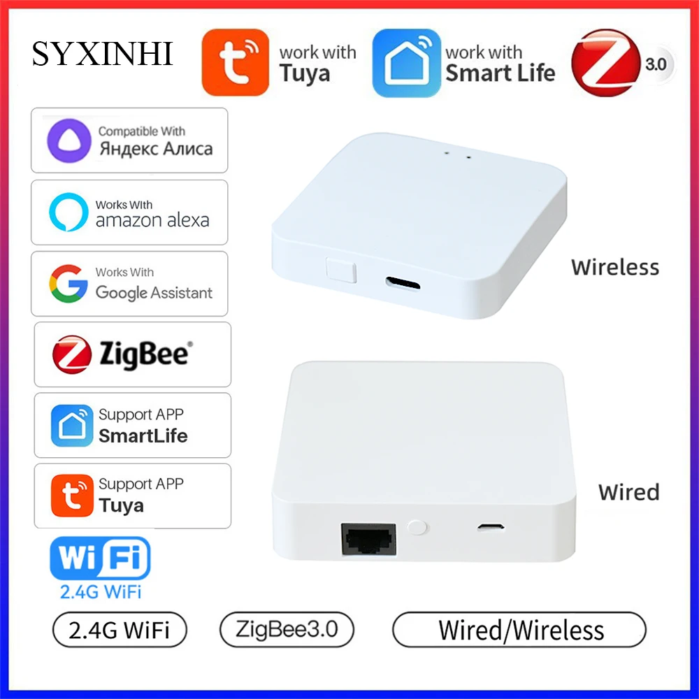 Tuya WIFi ZigBee3.0 Smart Hub Wireless/Wired Gateway Bridge for App Voice Remote Control Works with Alexa Google Home Assistant