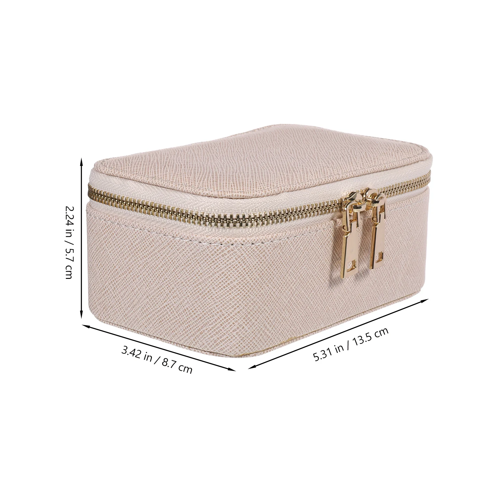 Travel Jewelry Organizer Beige PU Portable Jewelry Box Storage Case Zipper Closure Rings Earrings Necklace Holder