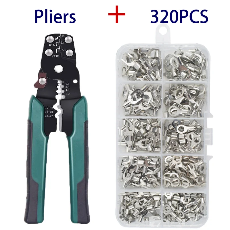 320pcs Crimp Terminal Kit with Electrical Connector U/O Splicing Termination RNB/SNB1.25-4 Wire Connector Cable Termination Plie