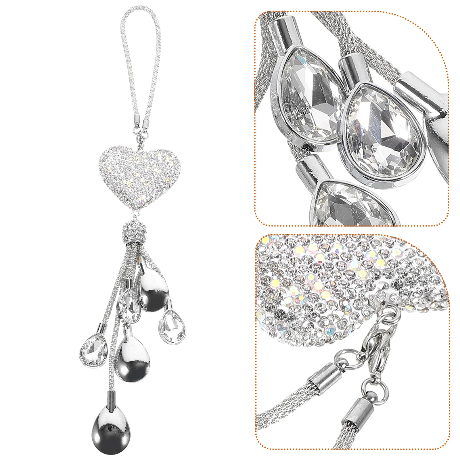 

Heart Shape Crystal Car Mirror Pendant Bling Accessories For Women Creative Hanging Ornament Durable Fade Resistant Auto