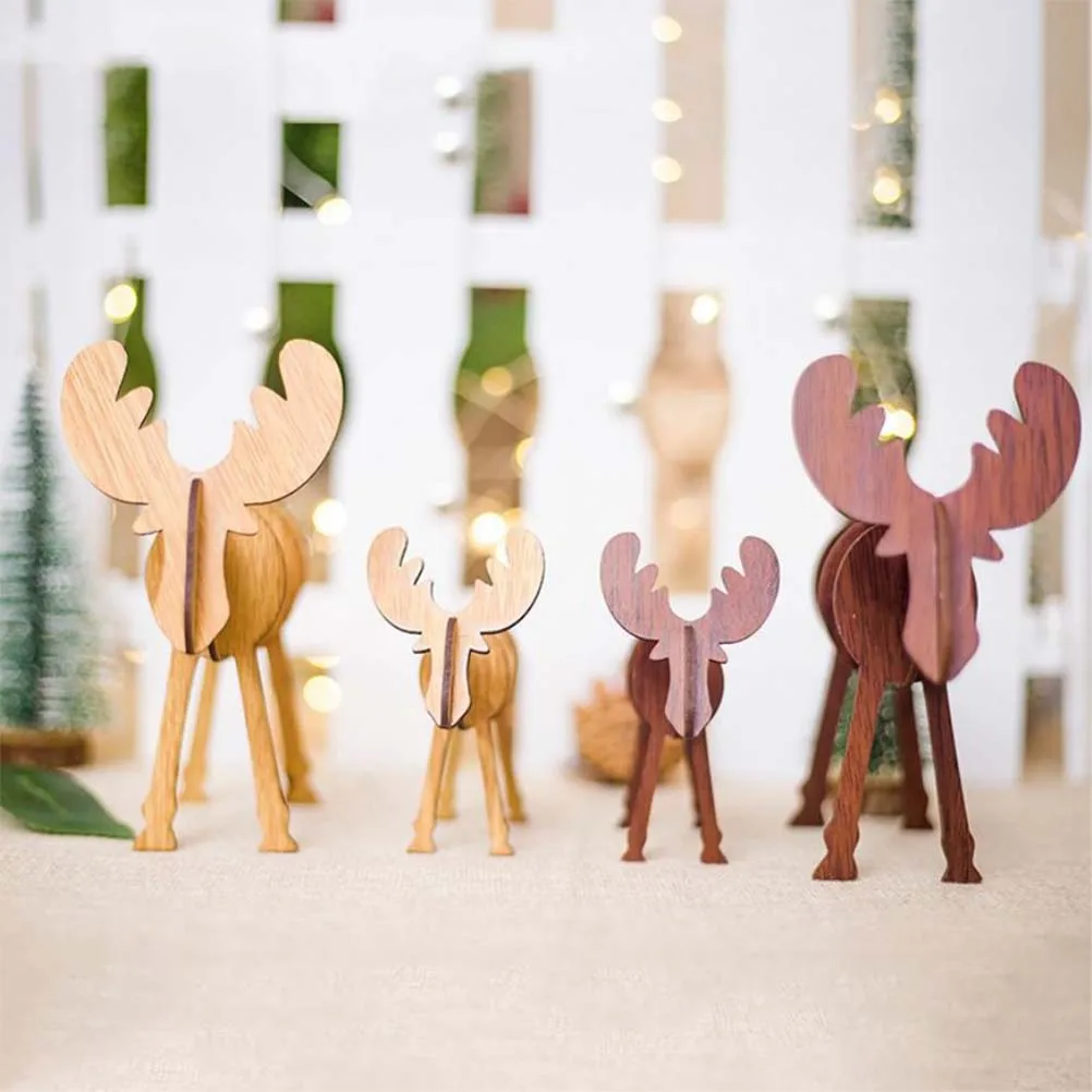 

4Pcs Wooden Reindeer Ornaments for Christmas Holiday Decor Lighting Tabletop Centerpiece Home Office Restaurant Hotel Decor