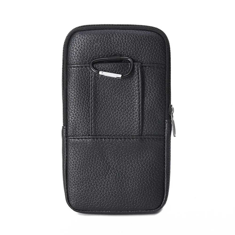 Men Waist Bag Mobile Phone Bag Vertical PU Leather Wearable Belt Sports Waterproof Small Hanging Bag Business Leisure Coin Pouch view 2