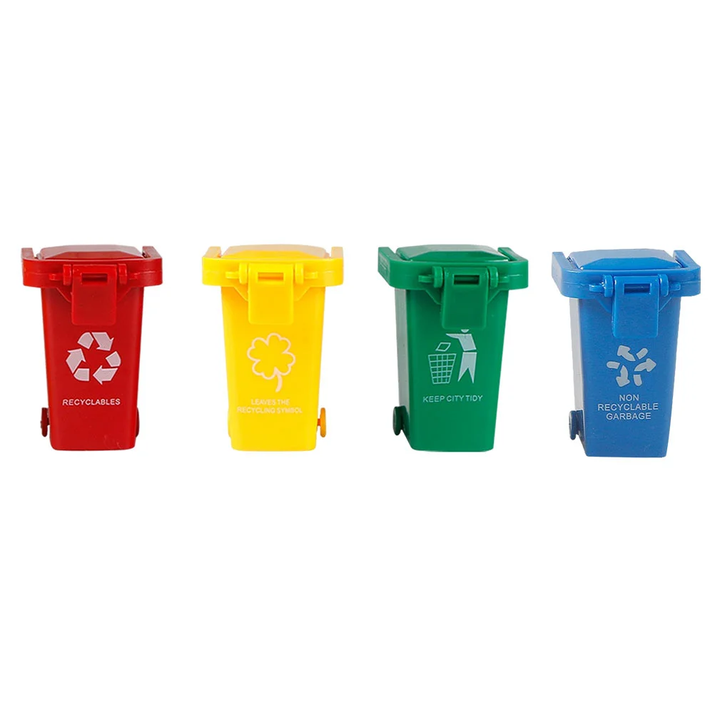 4 Pcs Toys for Kids Playset Mini Trash Can Bins Early Educational Sorting with Cover Plastic Work Pencils