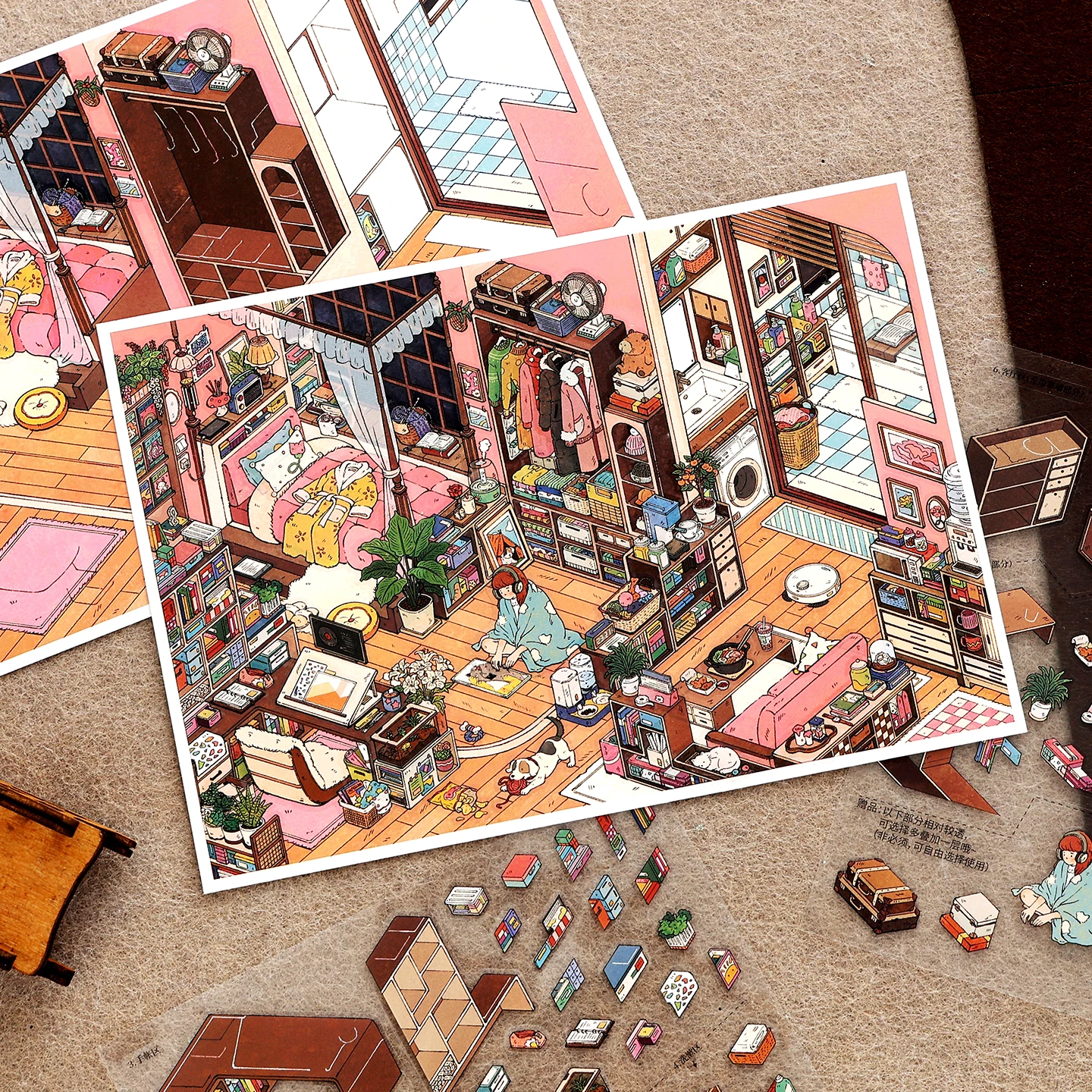 Kawaii Stay-at-Home Diary 3D family gathering Landscape Sticker  DIY Pocket Cabin Scene festival gift image 4