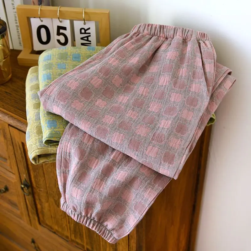 Literary and Artistic Style Retro Style Pure Cotton Pajama Pants Summertime in The Spring Thin Pajama Pants Can Be Worn Outside