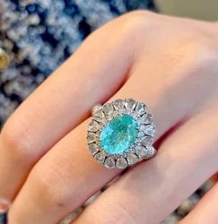 Luxurious Paraiba Hollow Flower Water Drop Pear-Shaped Oval Sapphire Full Diamond Couple Ring For Women Wedding Gift Jewelry