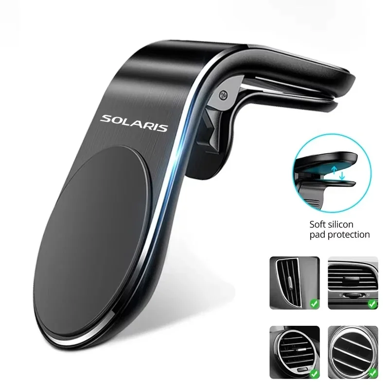 

Car Phone Holder Metal Holder Air Vent Clip 360° Metal Magnet Phone Stand For Hyundai Solaris anti slip holder Auto Accessories