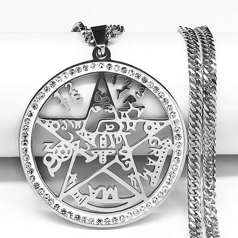 Witchcraft Crystal Pentagram Tetragrammaton Necklace Women Men Stainless Steel Wicca Pentacle Talisman Amulet Necklaces Jewelry