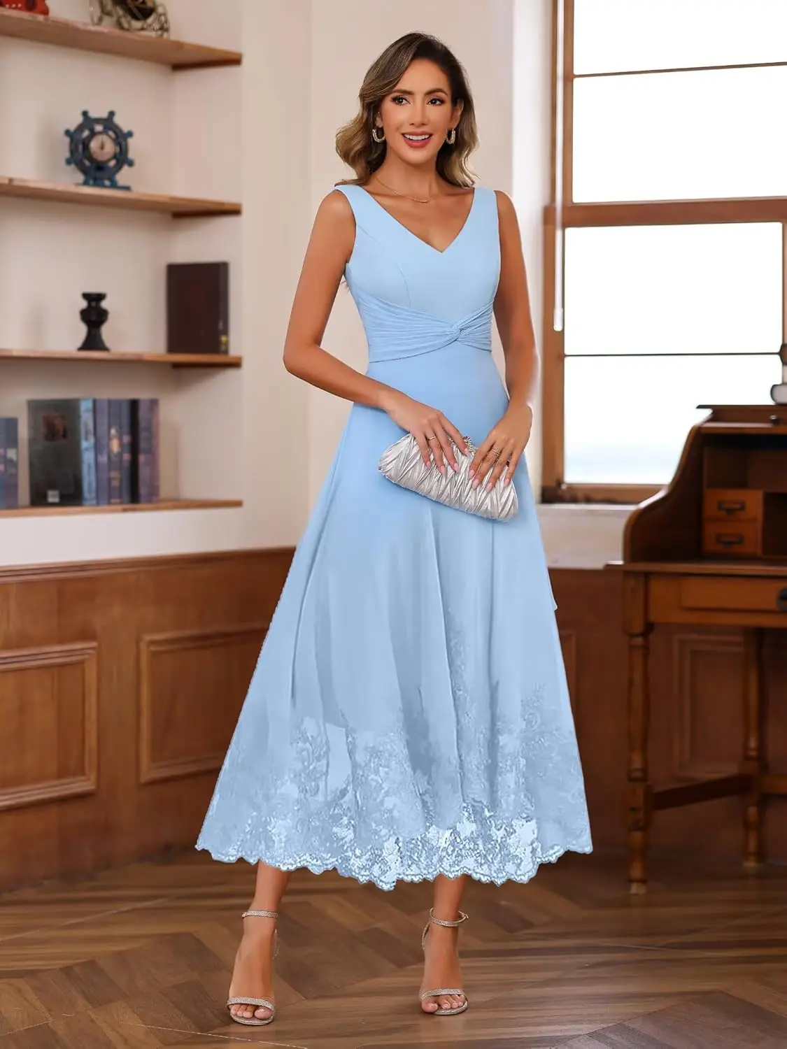 فساتين نسائية طويلة من الدانتيل لأم العروس بأكمام قصيرة فساتين رسمية لضيوف حفل الزفاف #3