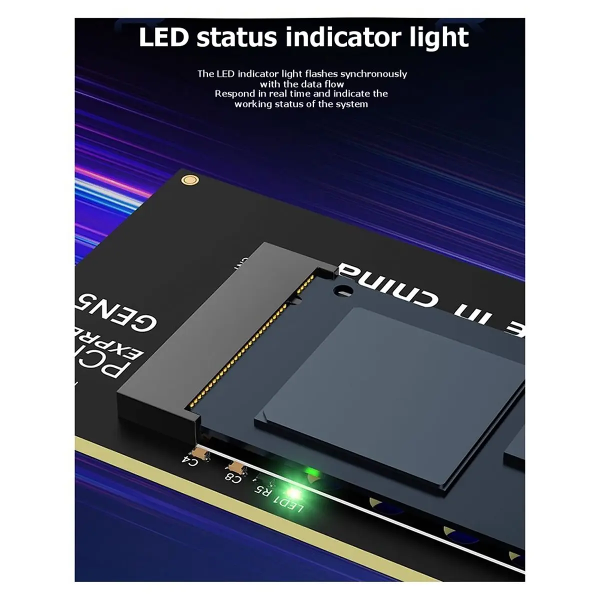 NEW FACTORY~PCIe 5.0 X1 to M.2 NVMe Adapter - 32Gbps Speed for 2280/60/42/30 SSDs Compatible PCIe X1/X4/X8/X16 LED Light