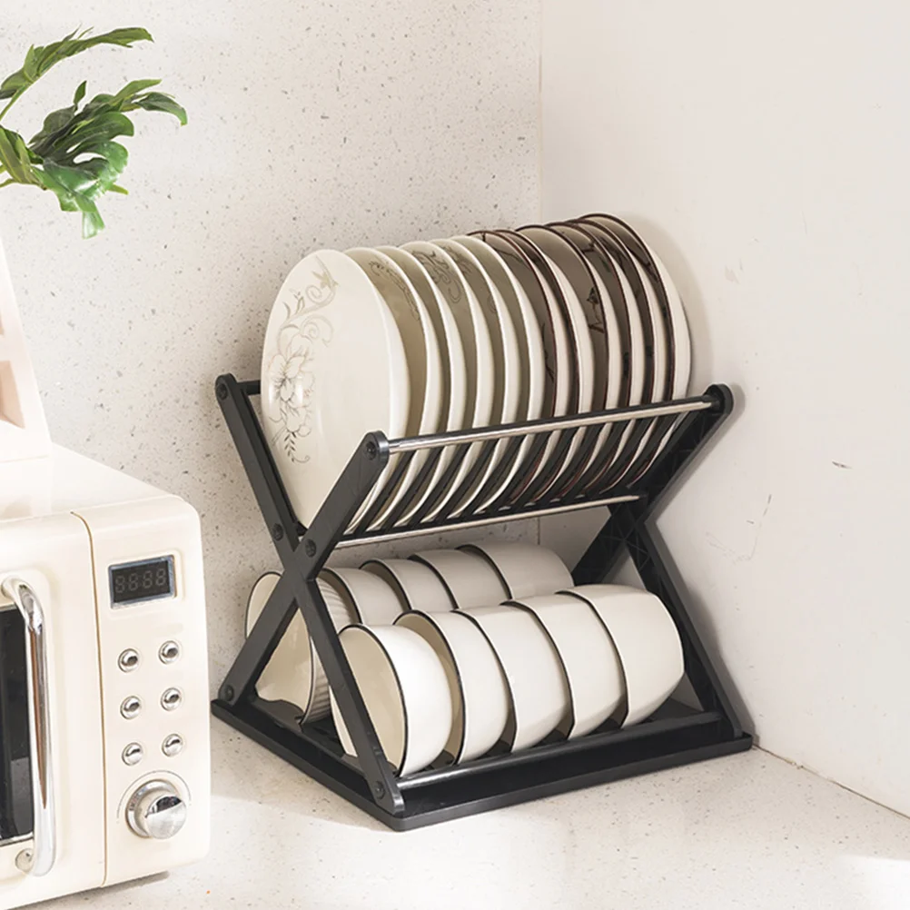 

1 set Black Kitchen Rack Storage Dishware Drainer 2 Tier Large Capacity Dishware Dish Drainers Bowl Cutlery Organizer Household