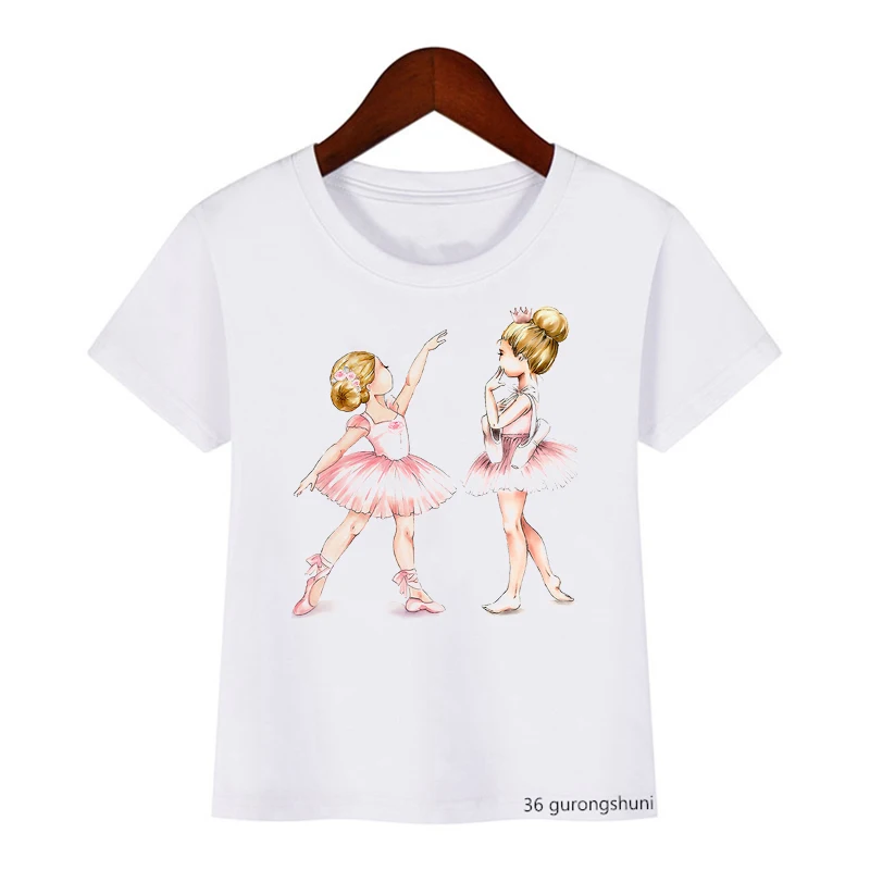 Kawaii Girls T-Shirt Cute Ballerina Dance Girls Clothes Fashion Harajuku Kids Clothes Tshirt For Kids Dance Costumes Tshirt Tops