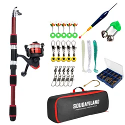 Sougayilang Spinning Fishing Rod and Reel Combo1.8M Telescopic Rod Spinning Reel Baits Hooks Travel Pole Set