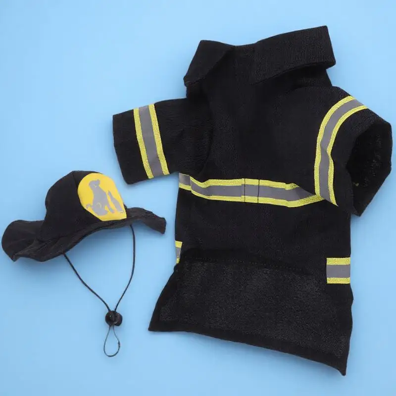 

Small Dog Clothes Pet Fire Suit Puppy Outfits Christmas Firefighter Costume Black Elder