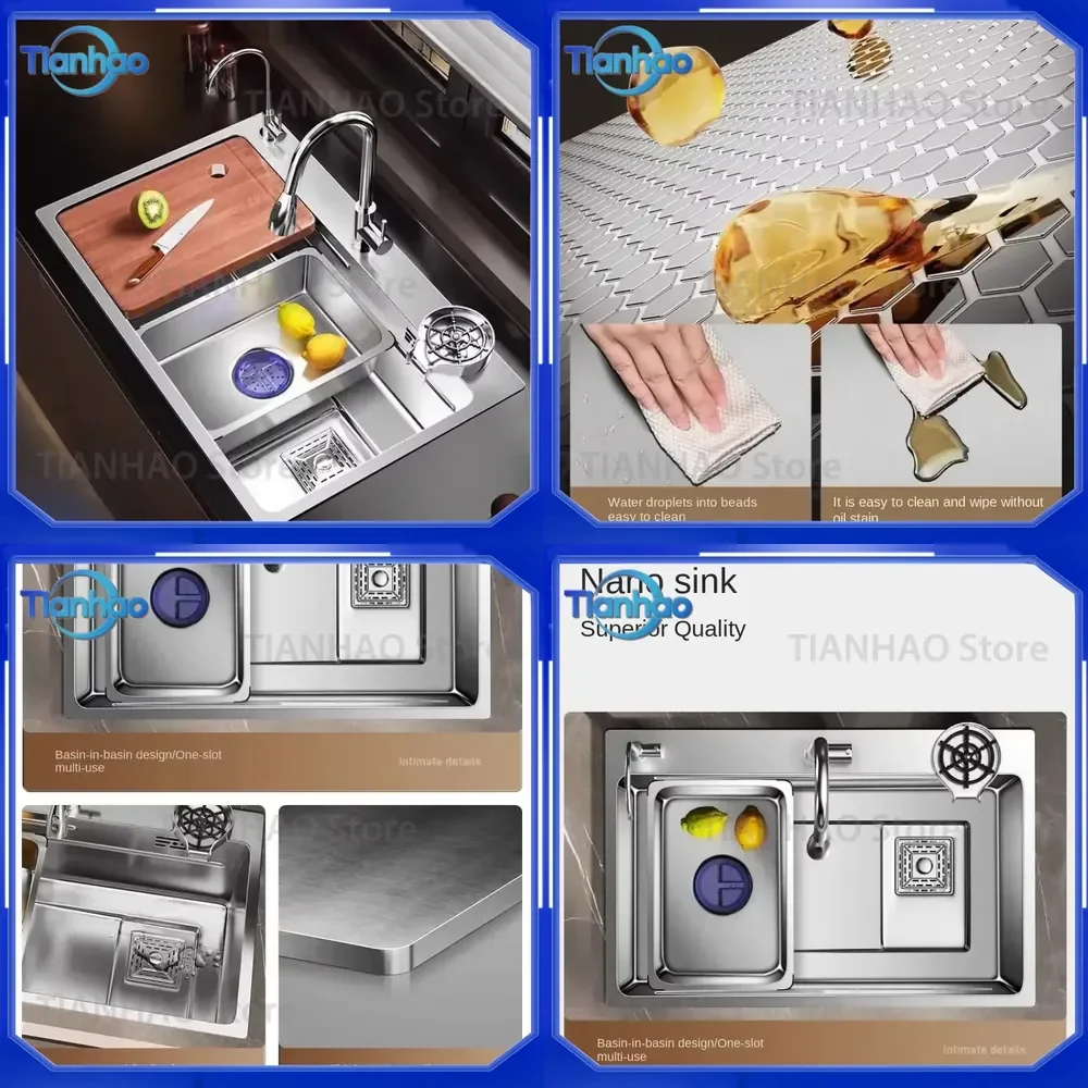 Stainless Steel Large Single Bowl Kitchen Sink Workstation Wash Basin Drop-In Topmount Installation Deep Sinks for All