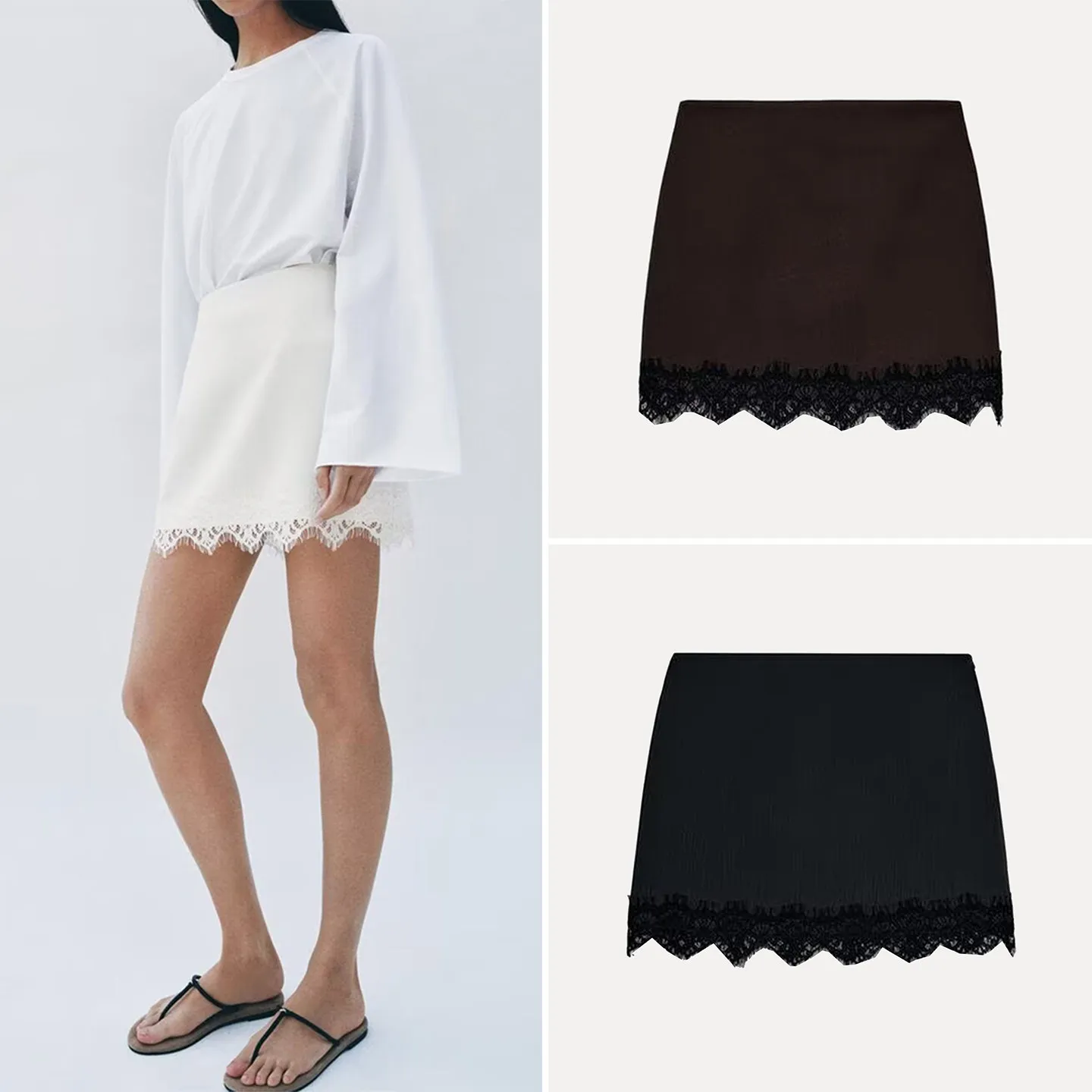 Fashionable High Waist Short Lace Hem Skirt Pants Women's Spring 2026 New Arrival ZADATA Brand A-Line Skirt Standard Fit