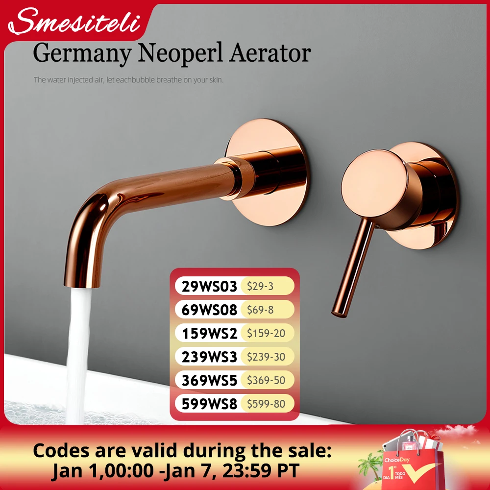 Smesiteli Bathroom Separate Basin Faucet Polished Rose Gold Concealed Double Hole Single Handle Brass Bathtub Faucet