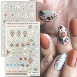 3D Bohemian Matte New Nail Sticker Charms Embroidery Boho Design Manicure Purple Flower Vine Decals Nail Art Accessories Sliders