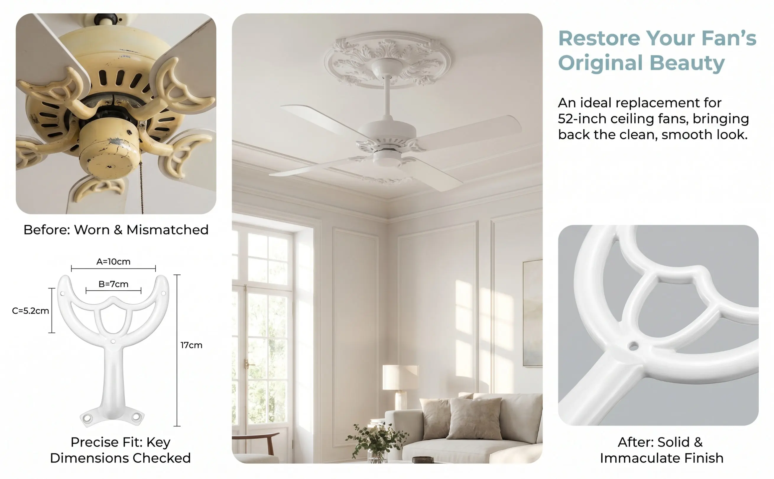 Ceiling Fan Arm Metal Replacement Stable Holder for Home Indoor Use Universal Compatible Ceiling Fan Blades Arm Replacement