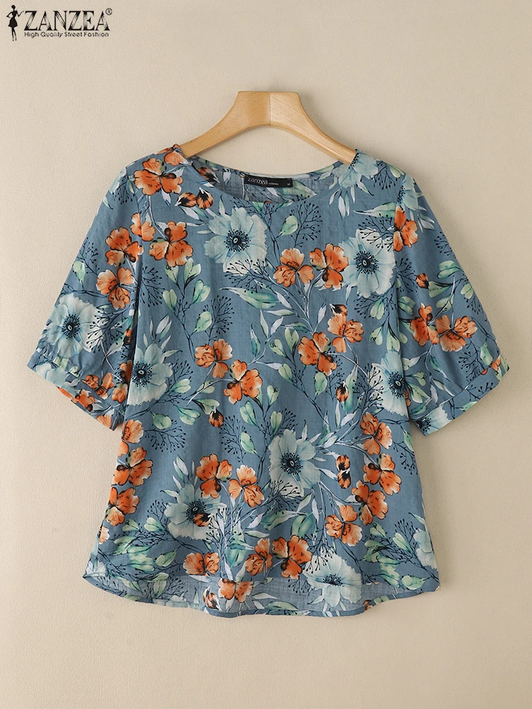 ZANZEA Bohemian ดอกไม้พิมพ์เสื้อ 2025 ผู้หญิงวินเทจเสื้อฤดูร้อนสไตล์วันหยุดเสื้อลําลอง O-คอแขนสั้น Blusas