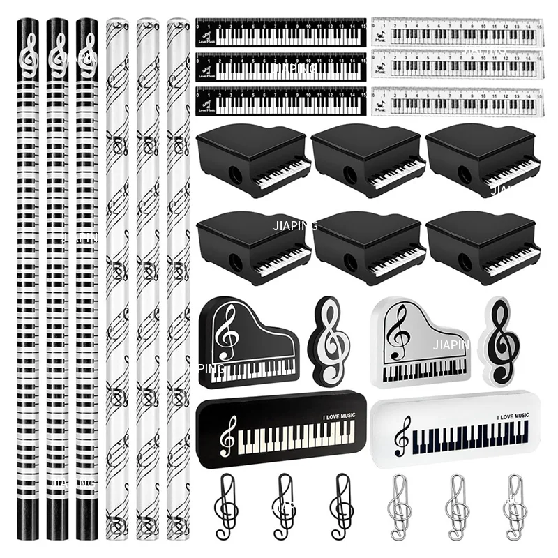 مناسبة لـ T43C-30Pcs juego papelería para recuerdos de fiesta musical، بما في ذلك notas musicales، lápices، borradores، #1
