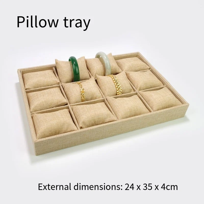 Baki Pajangan Perhiasan Linen Elegan untuk Cincin Anting Kalung Liontin Gelang, Kotak Hadiah untuk Pernikahan/Butik/Organizer Rumah