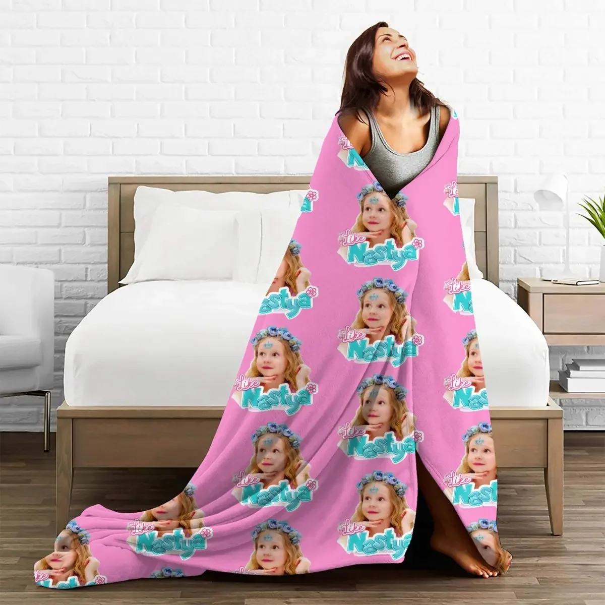 Cute Like Nastya Girl Knitted Blanket Anime Cartoon Wool Throw Blanket Home Couch Decoration Ultra-Soft Warm Bedsprea