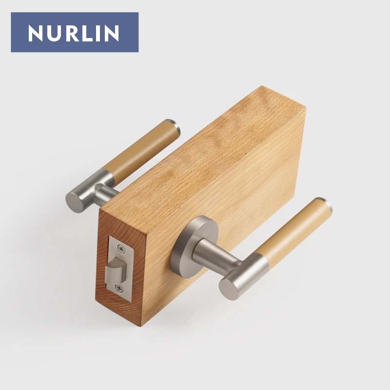Nurlin Real Leather Brass Door Room Lever Handle Set Mortise Passage Privacy Thumble Turn Deadbol Dummy Nickel Brushed Silver