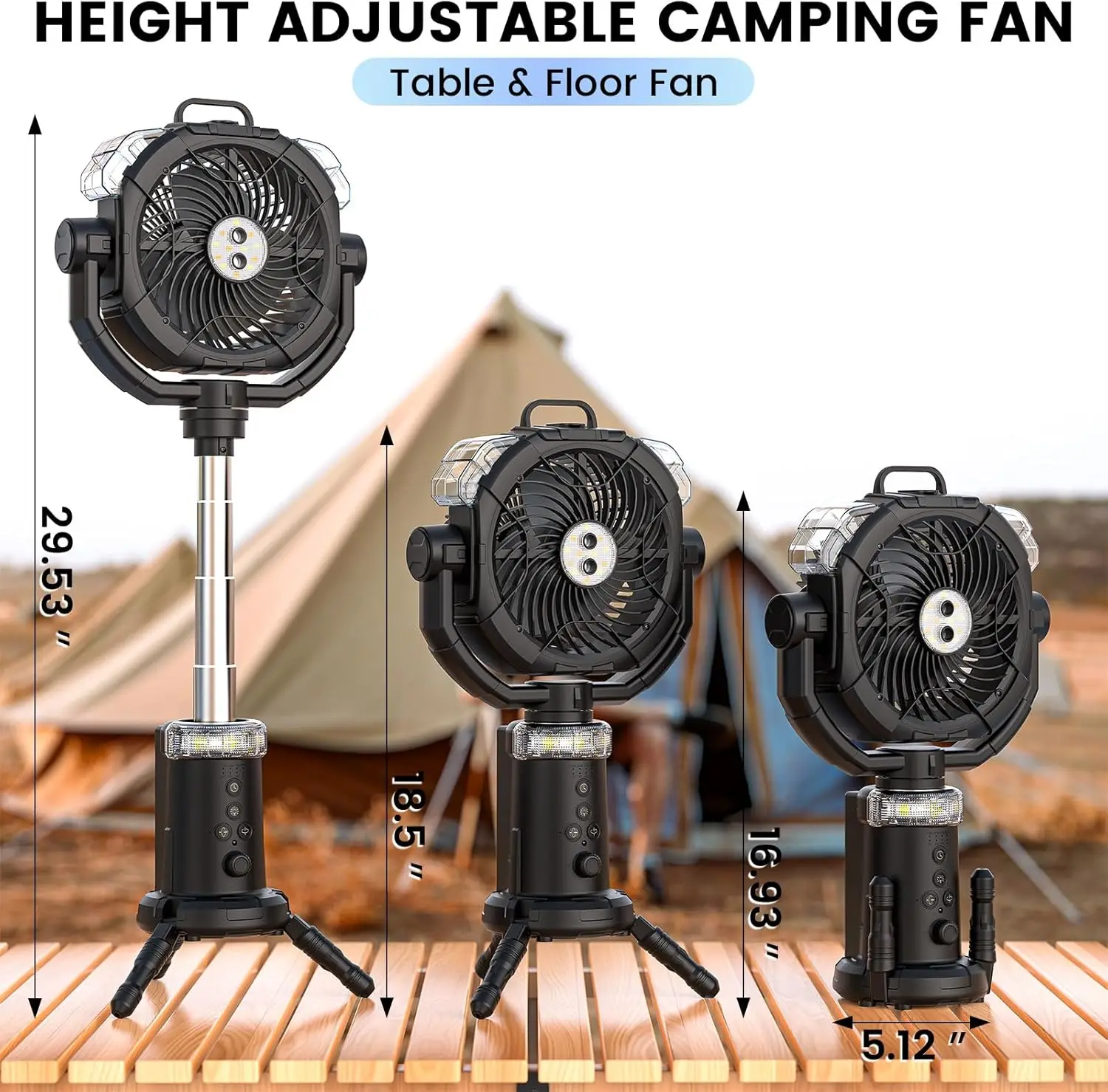 Camping Fan Rechargeable 330ml Portable Misting Fan 20000mah  Remote Hook Oscillating Floor Outdoor Fan  2 Spray Mister