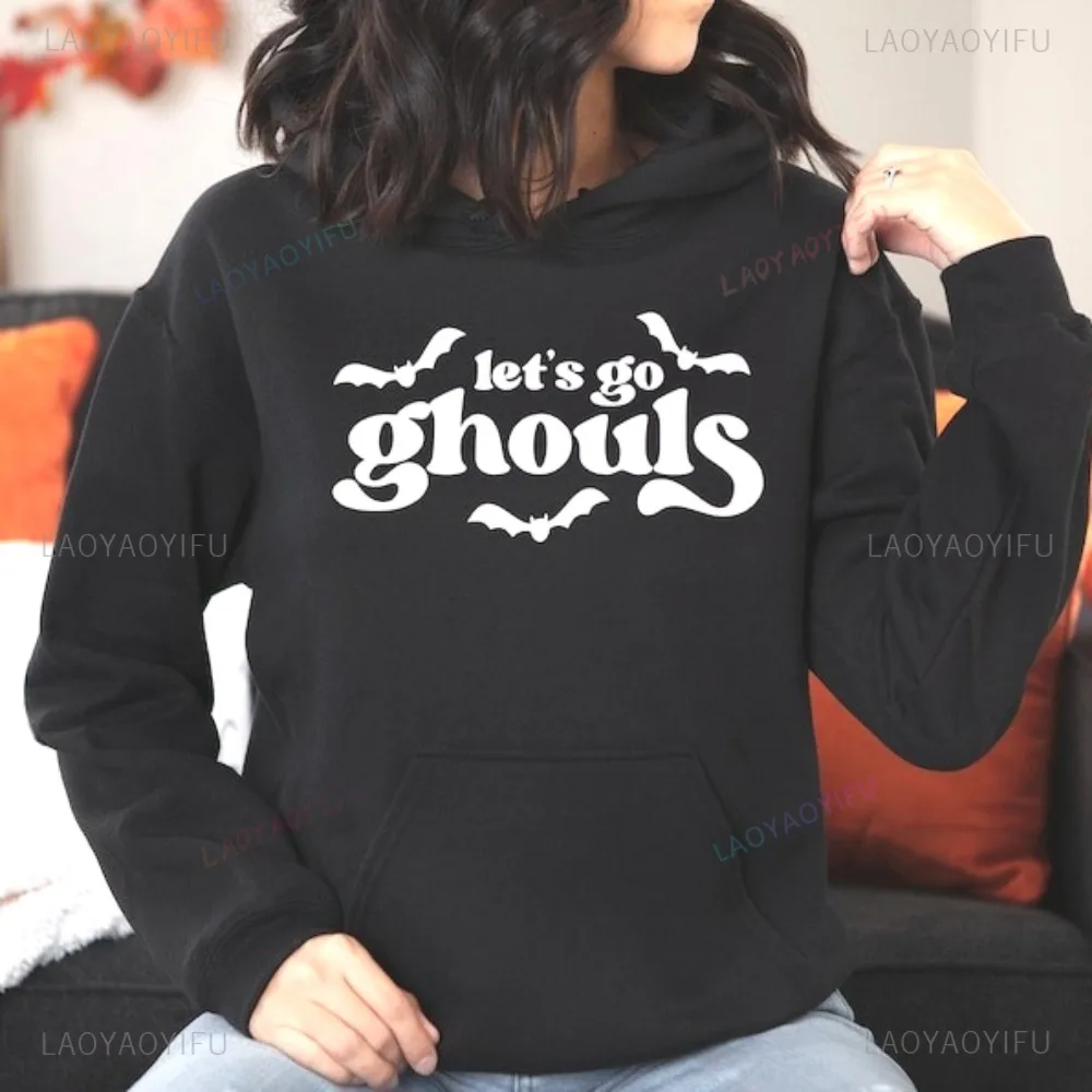 

Женская толстовка с капюшоном в стиле ретро на Хэллоуин Let's Go Ghouls, жуткий сезон, забавная повседневная модная свободная мужская толстовка в стиле Харадзюку