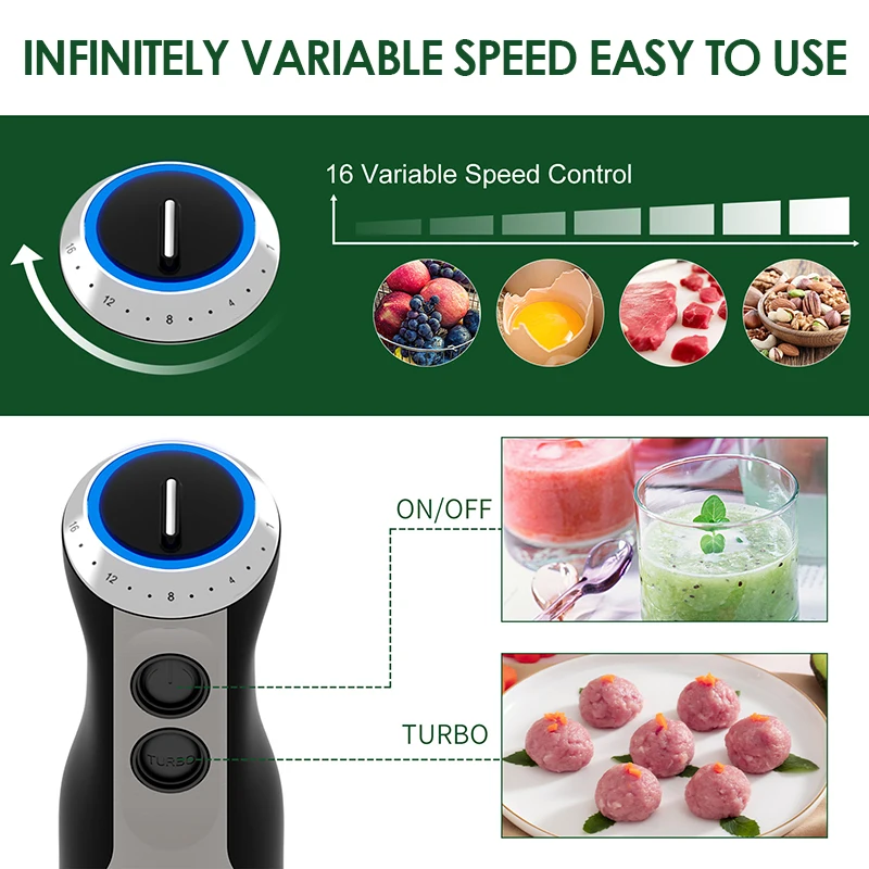 Wancle Electric Immersion Hand Blender Mixer 1000W 5 in 1 Powerful Kitchen Blender for Egg Whisk Meat Grinder Food Processor