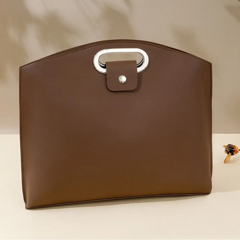 Simple PU Office Document Tote Bag Large Capacity Laptop Bag File Bag Handbag Solid Color Computer Bag Travel