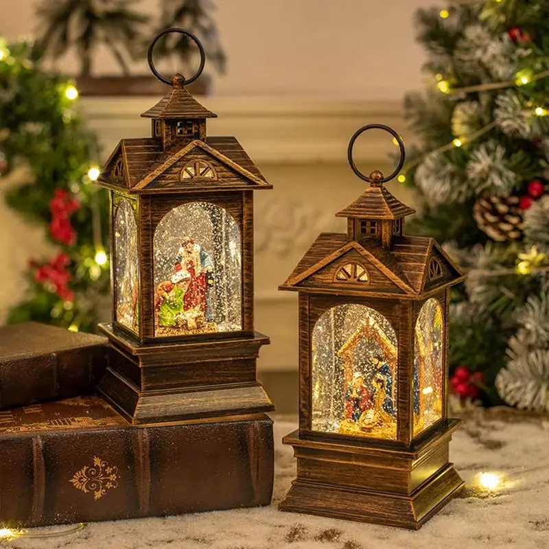 โคมไฟลูกโลกหิมะคริสต์มาสโคมไฟคริสตัลคริสต์มาสสร้างสรรค์ที่ละเอียดอ่อนประณีตฉากการประสูติด้วยแบตเตอรี่โคมไฟลูกโลกหิมะ