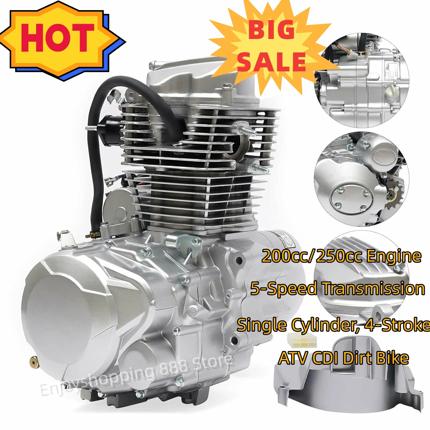 200cc/250cc Engine Motor 5-Speed Transmission ATV CDI Dirt Bike Air Cool Single Cylinder