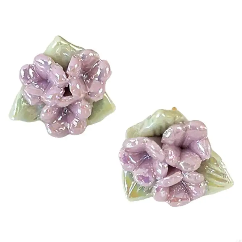Zarte Porzellanblumenohrringe mit Keramik Rose Designs für Frauen – Detail 9