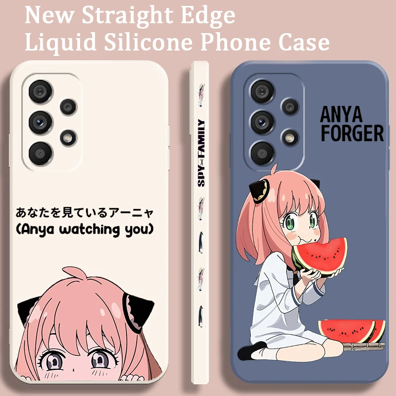 S-Spy G-Game Anya F-Forger Cartoon Liquid Left Rope For Samsung Note 20 10 A54 A31 A14 A03 A22 A34 A04 A24 Ultra Plus 5G TPU