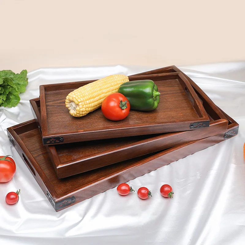 Large Acacia Wooden Plate for Restaurant, Household Dish Serving Tray, Dessert Cake Beverage Plate