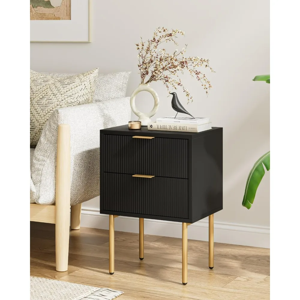 

Night Stand, Modern Nightstand with Drawers, Bedside Table, Gold Small Side Table for Bedroom, Living Room End Tables, 2 Drawers