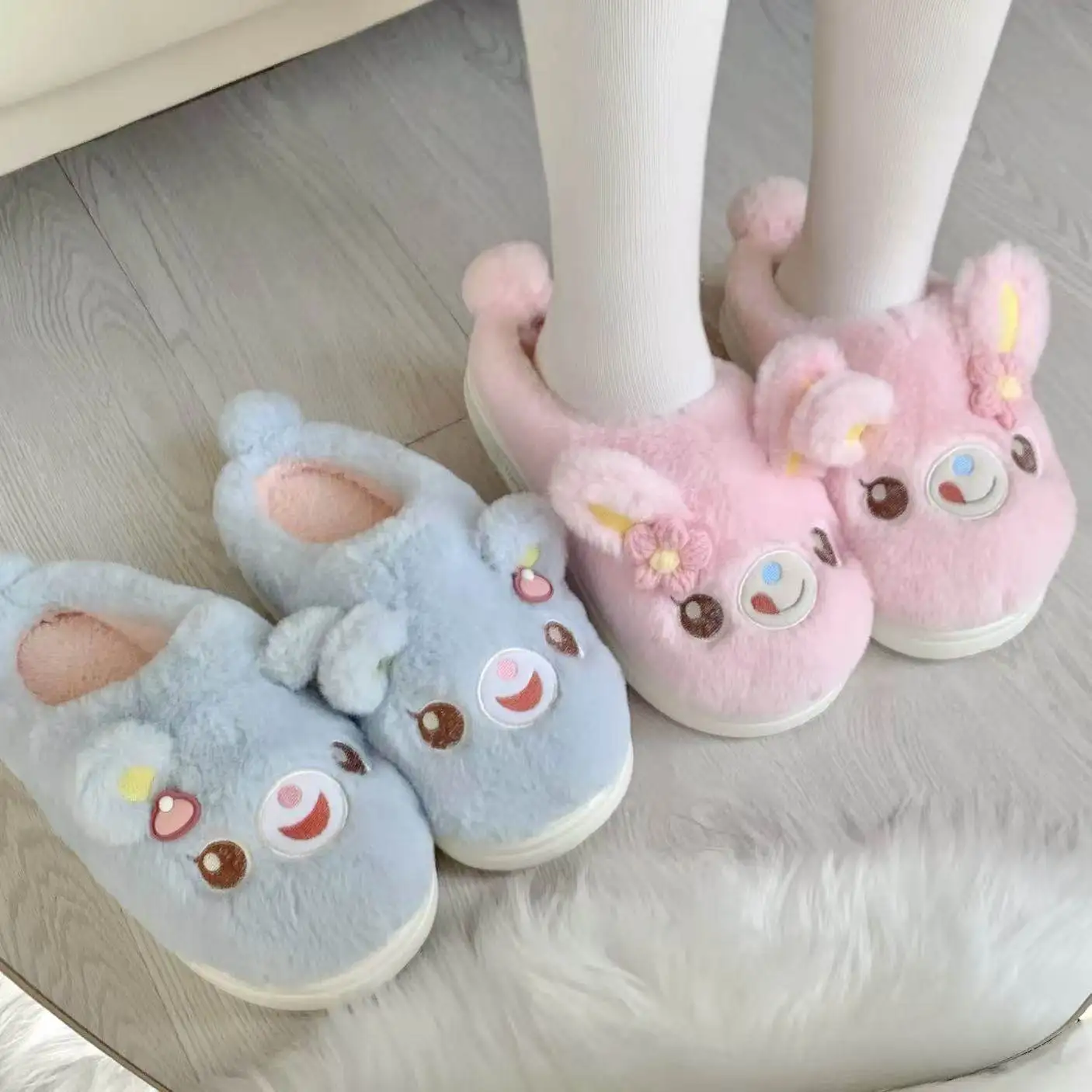 

Japanese Original Sweet and Cute Cartoon Rabbit Lolita Plush Indoor Slippers Soft Girl Kawaii Winter Warm Cotton Slippers Women