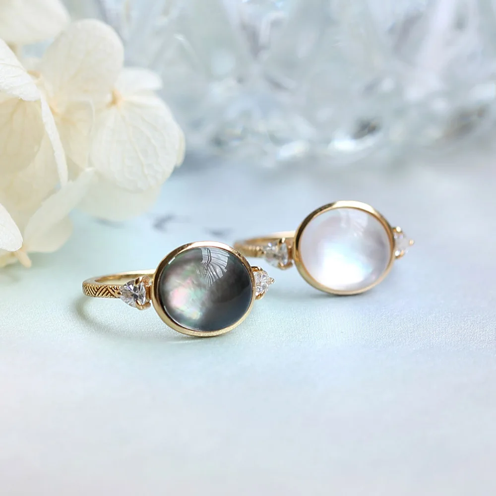 

925 Silver Rings for Women Accessory Wedding Bijoux Gradient Night Natural Clear Crystal Shell 14K Light Gold Plated Rings RI172