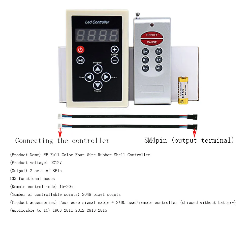 WS2815 WS2813 LED Light Controller Four Wire Full Color Controller RF 17key 21Key Remote Wireless+Fantasy Effect 4pin SM JST RGB