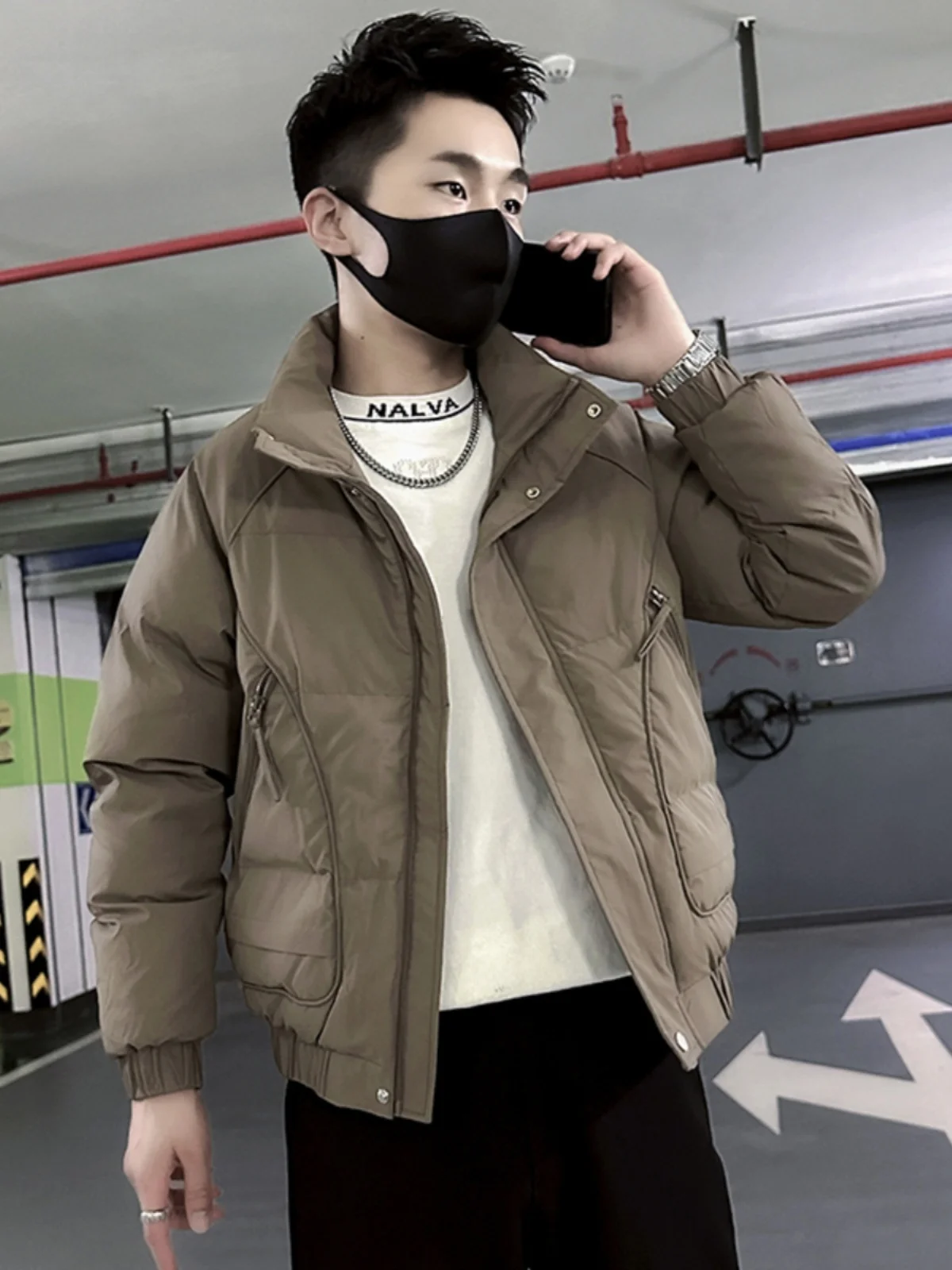 

Men's Faionable down Cotton Jaet Casual Sli Stand Collar Thiened Winter Outerwear ort Sle Zipper Closure