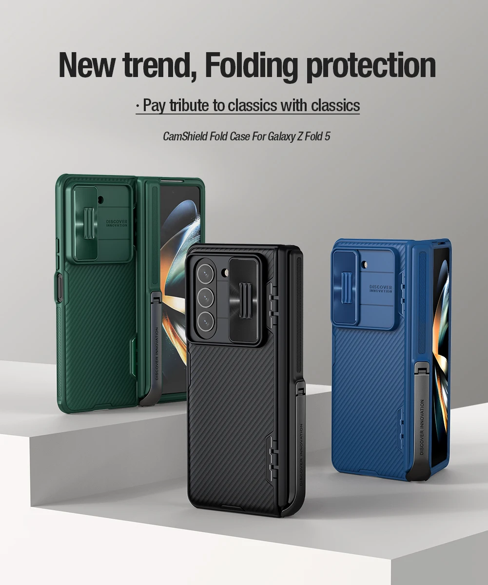 Imagem -02 - Nillkin para Samsung Galaxy z Fold 5g Case Camshield Lente Kickstand Silicone Slide Câmera Capa de Proteção