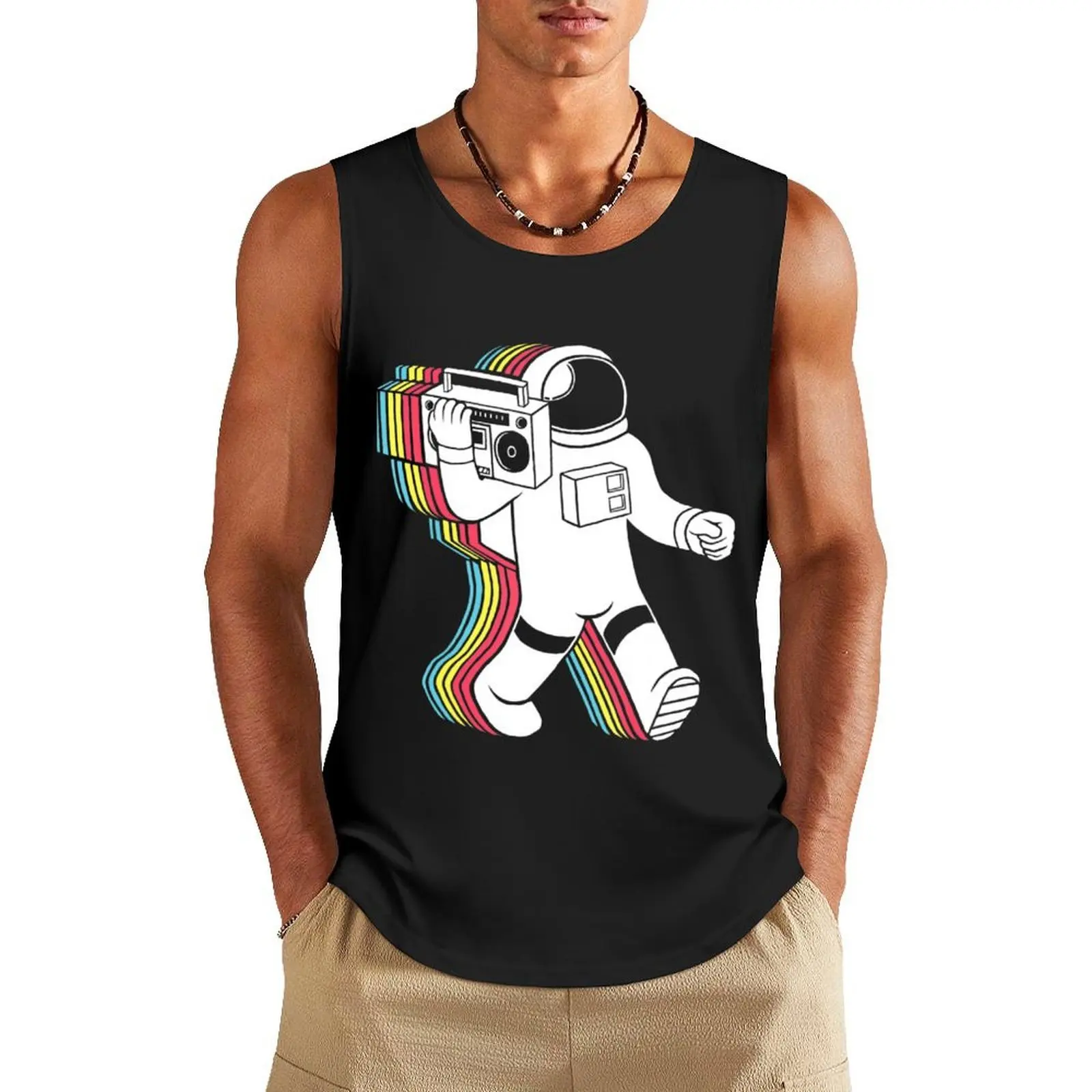 

Astronaut Funk Retro Funny Tank Top Sleeveless T-shirt fitness clothing for men Male clothes sports suits