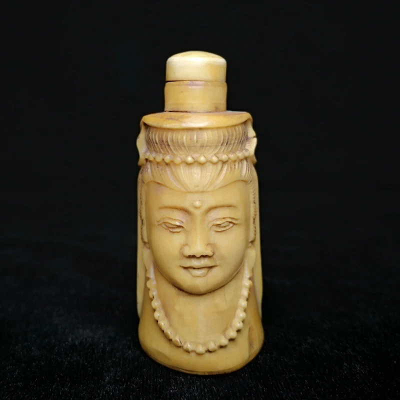 

YIZHU CULTUER ART Size 3 inch Asian China Hand Carved Avalokitesvara KWAN-YIN statue Snuff Bottles Desk Decoration Collection