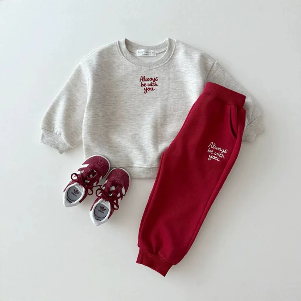 

2025 Autumn New Children Casual Clothes Set Boys Girls Letter Sweatshirt + Pants 2pcs Suit Kids Sportswear Baby Cotton Outfits
