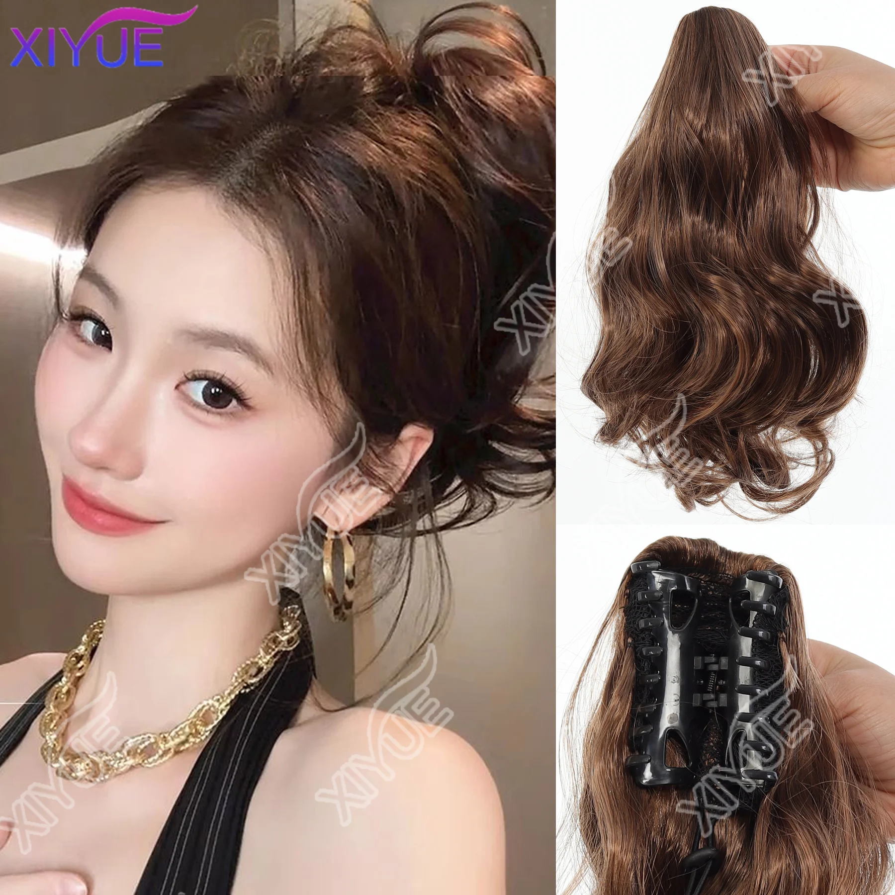 

XIYUE Synthetic Claw Clip In Short Ponytail Curly Pony Tail Clip-on hair False Wig Horse Pony Extension Hairpiece For Women