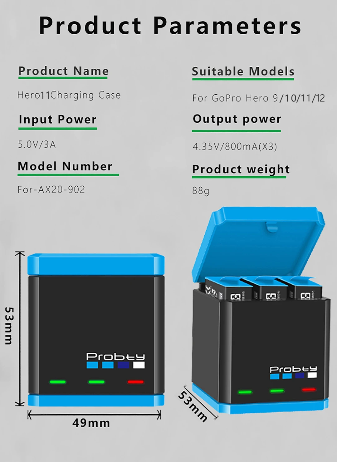 Akumulator 1850 mAh do GoPro Hero 12 lub ładowarki z 3 gniazdami i portem typu C do kamery akcji GoPro Hero 10 Go Pro 11 hero 12