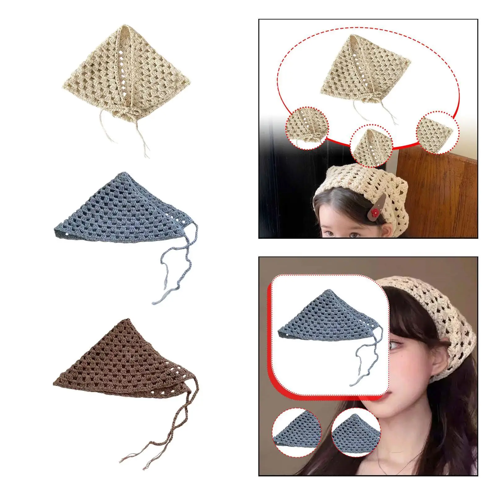 

Women Crochet Bandana for Women Girls Photo Props Triangle Decoration Gifts Fashion Head Kerchief Headband Knitted Headscarf