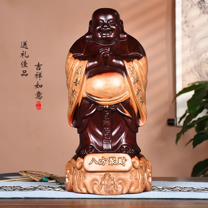 Ebony Solid Wood Carved Maitreya Buddha Root Carving Decoration Large Smiling Buddha Crafts Rosewood Home Hallway Decorative Gif